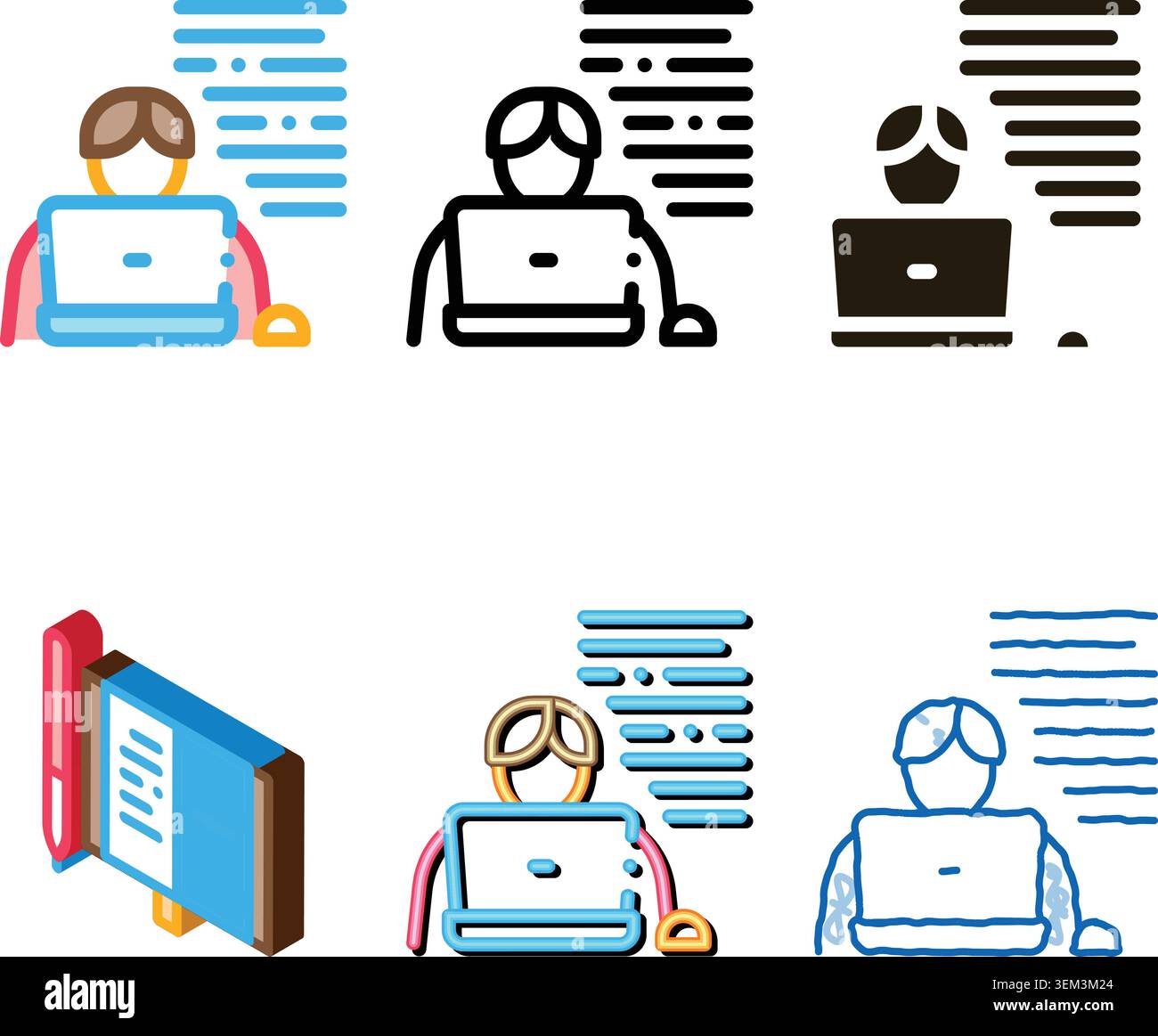 writer laptop icon vector multipack outline Stock Vector