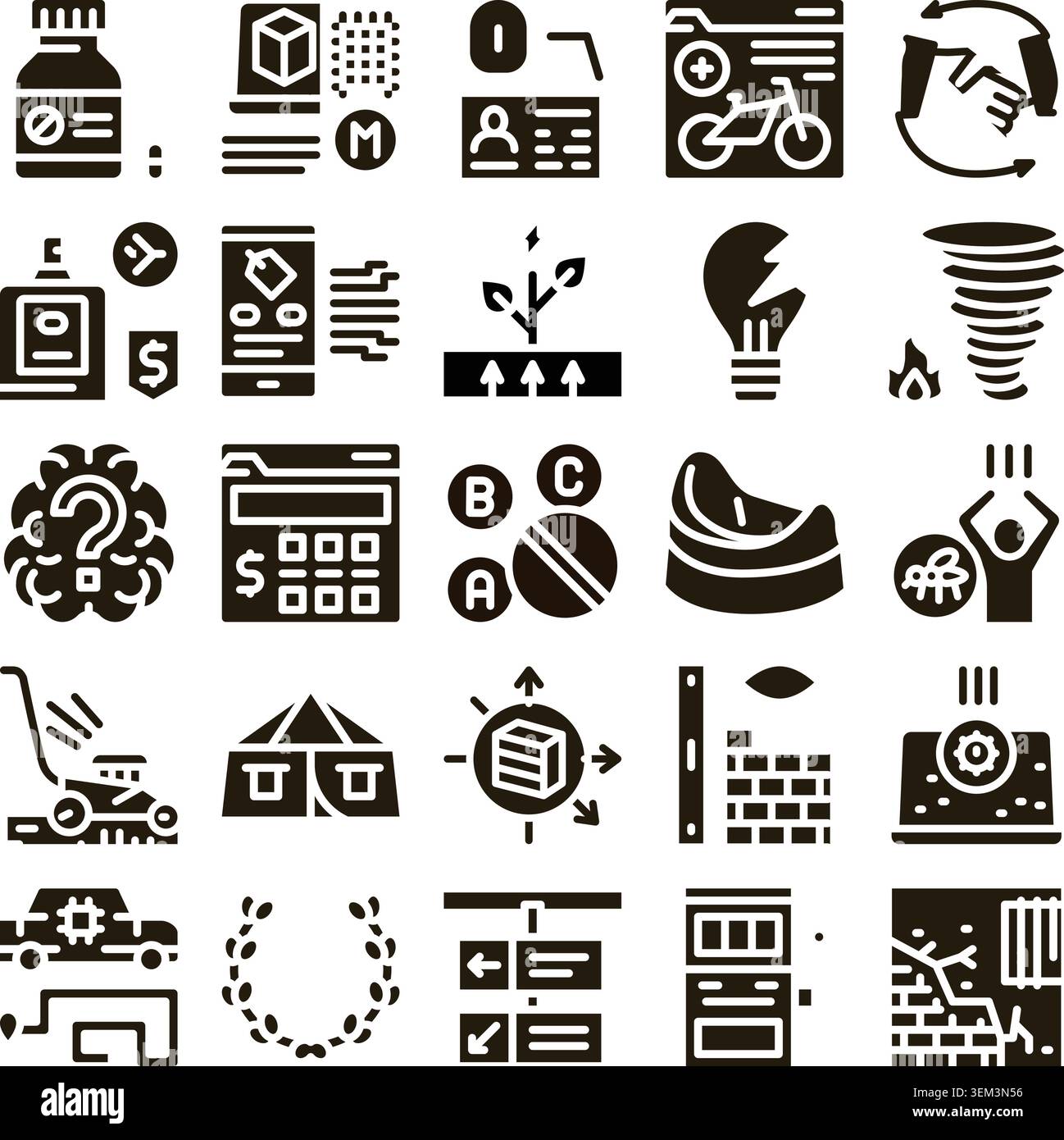 Various business services and problems glyph icons Stock Vector