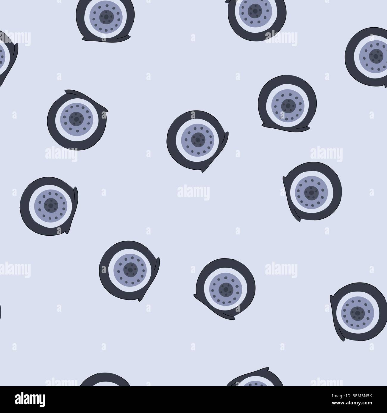 seamless pattern punctured wheel showing a flat tire on white background Stock Vector
