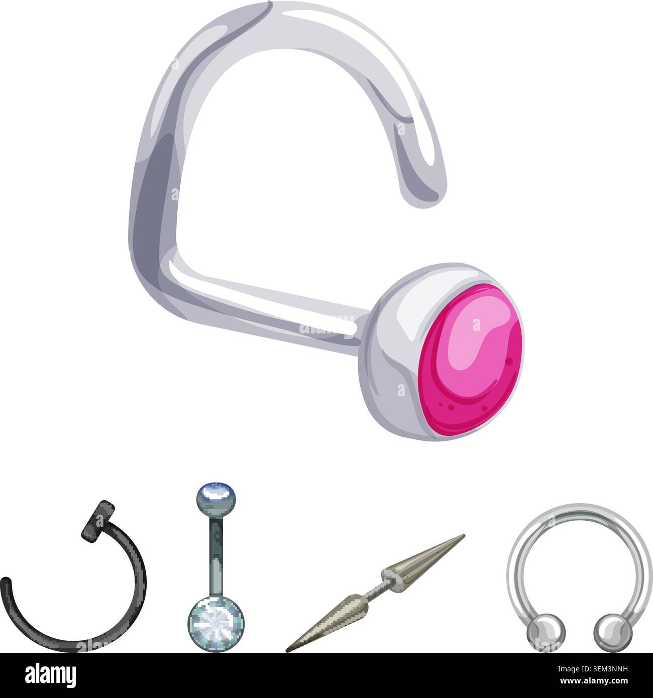 Body jewelry studio accessories set for piercing Stock Vector