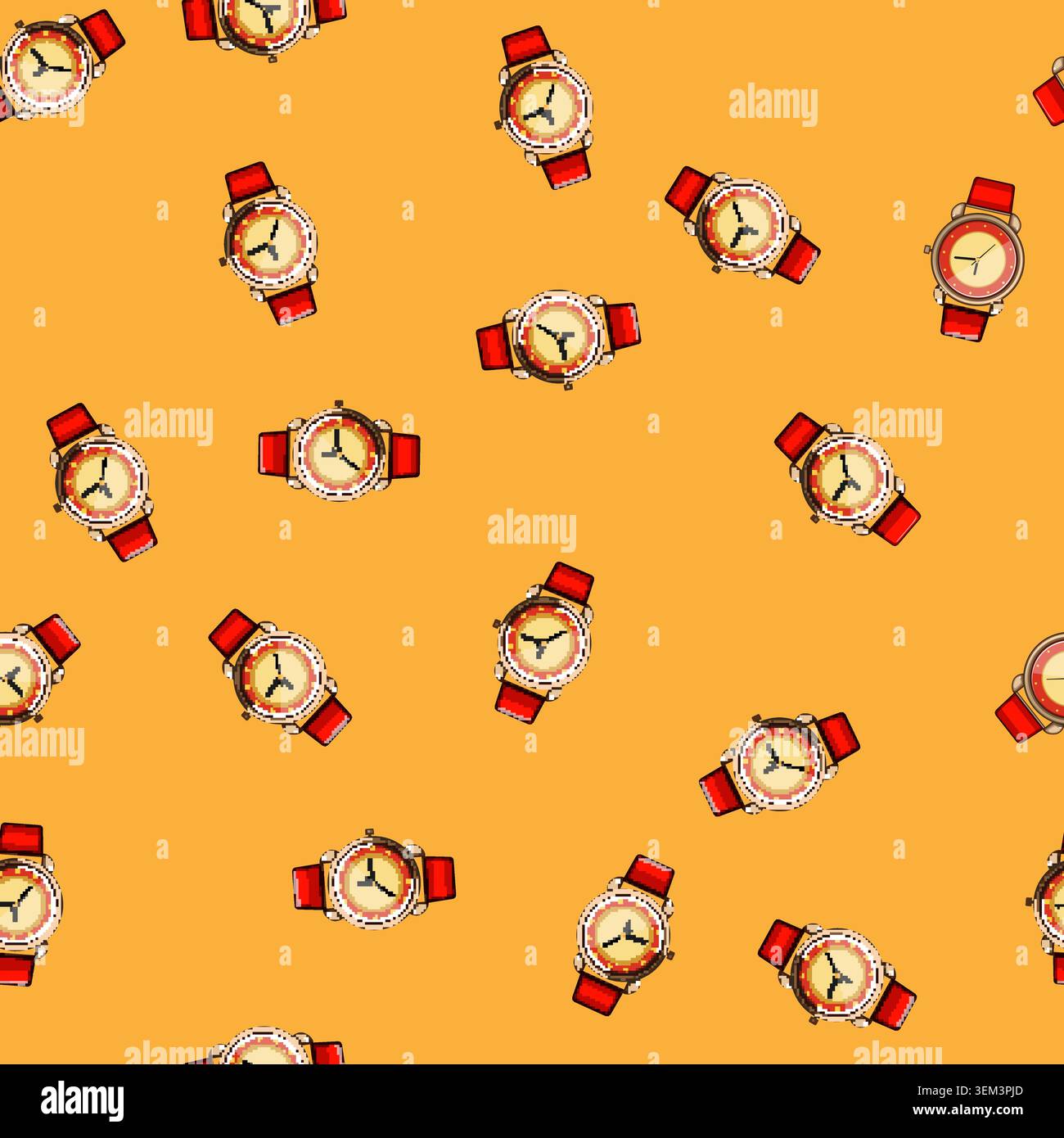 seamless pattern children kid watch time cartoon vector Stock Vector