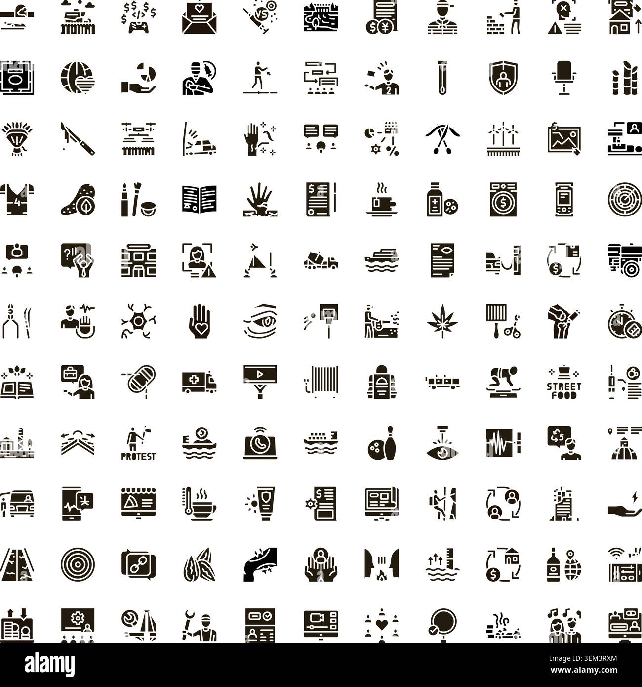 Universal digital icon set creating concept flat glyphs Stock Vector