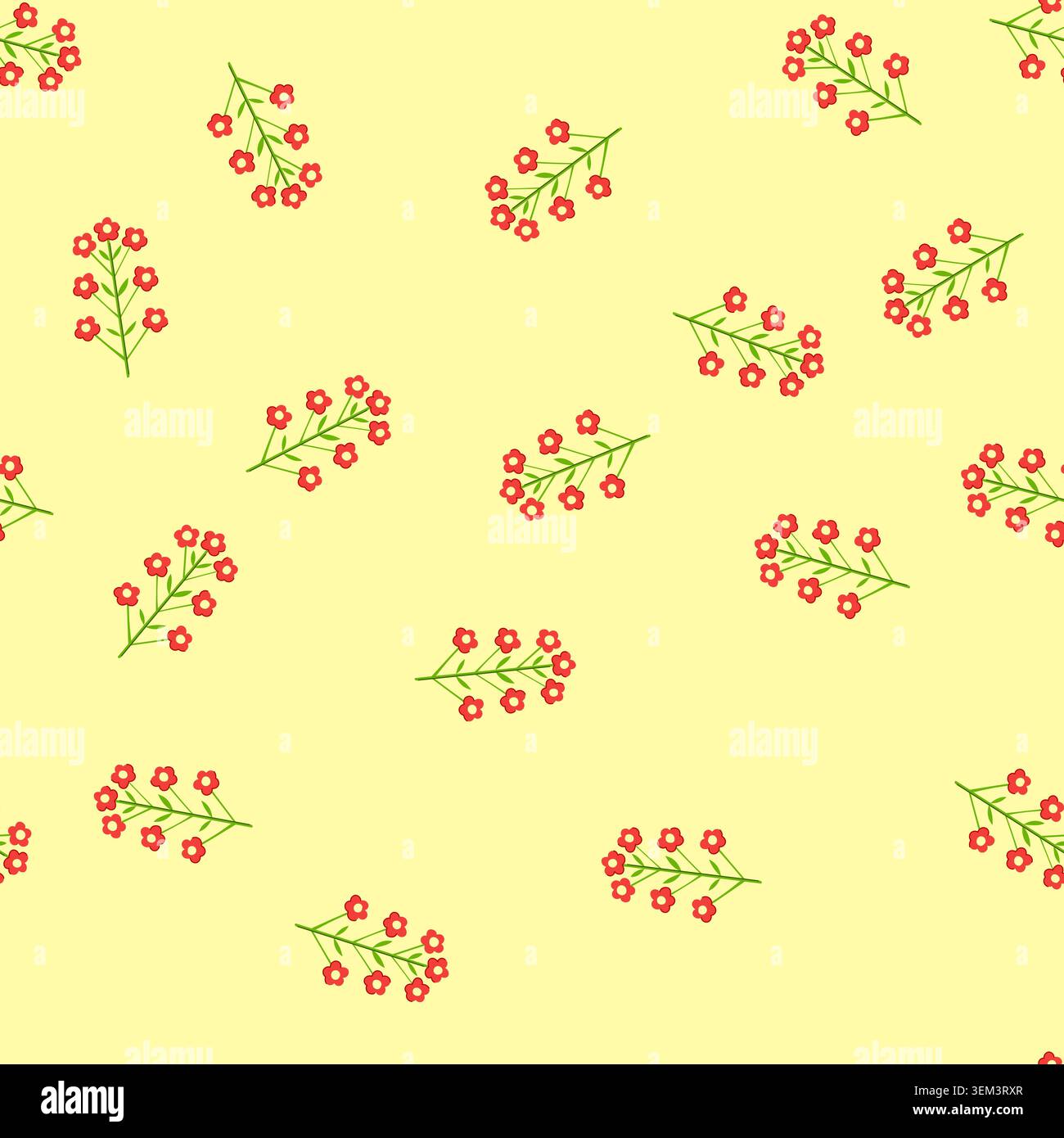 seamless pattern stylized plant with geometric red flowers Stock Vector