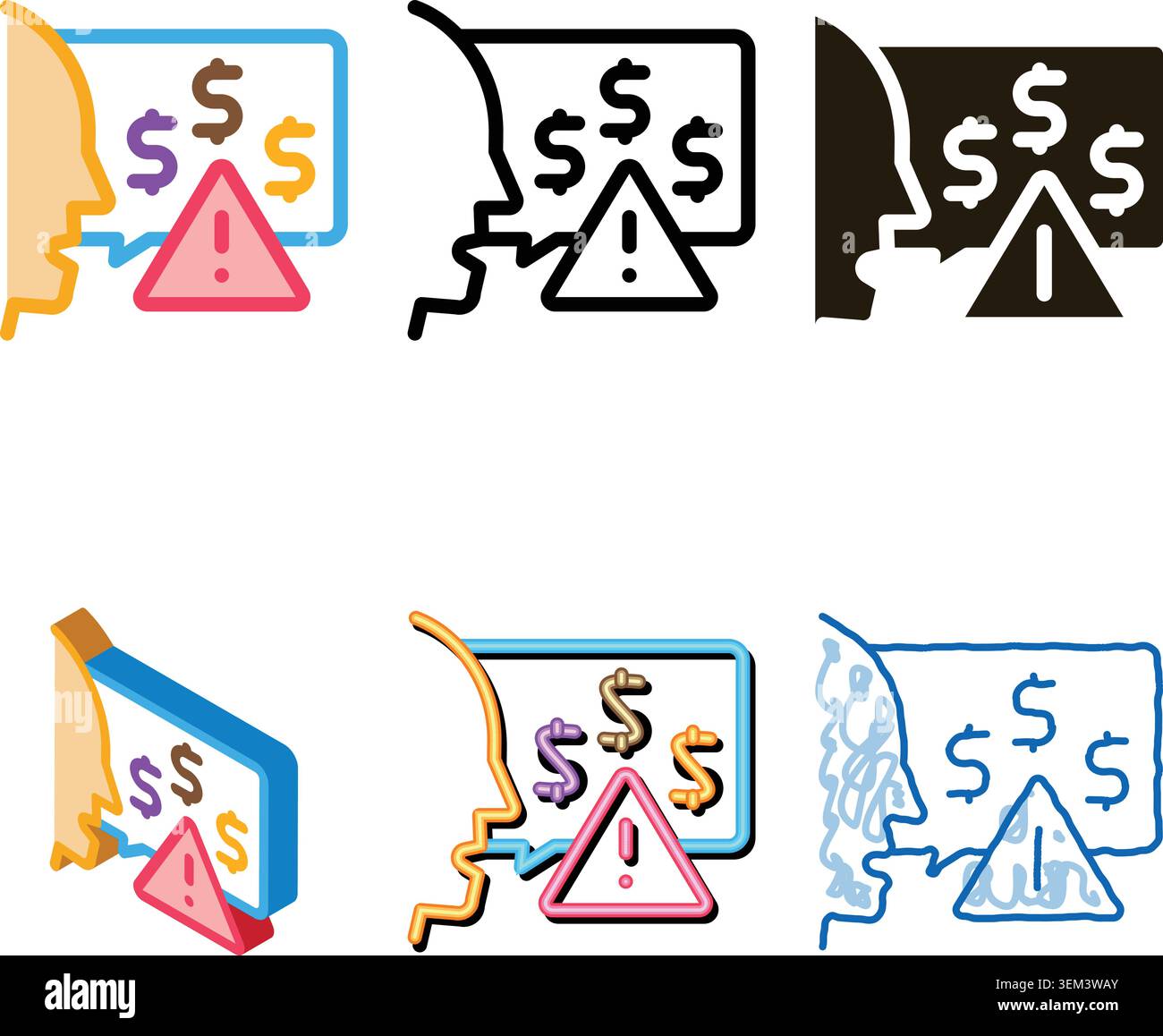 thought story man about monetary stylized warnings icon vector outline Stock Vector