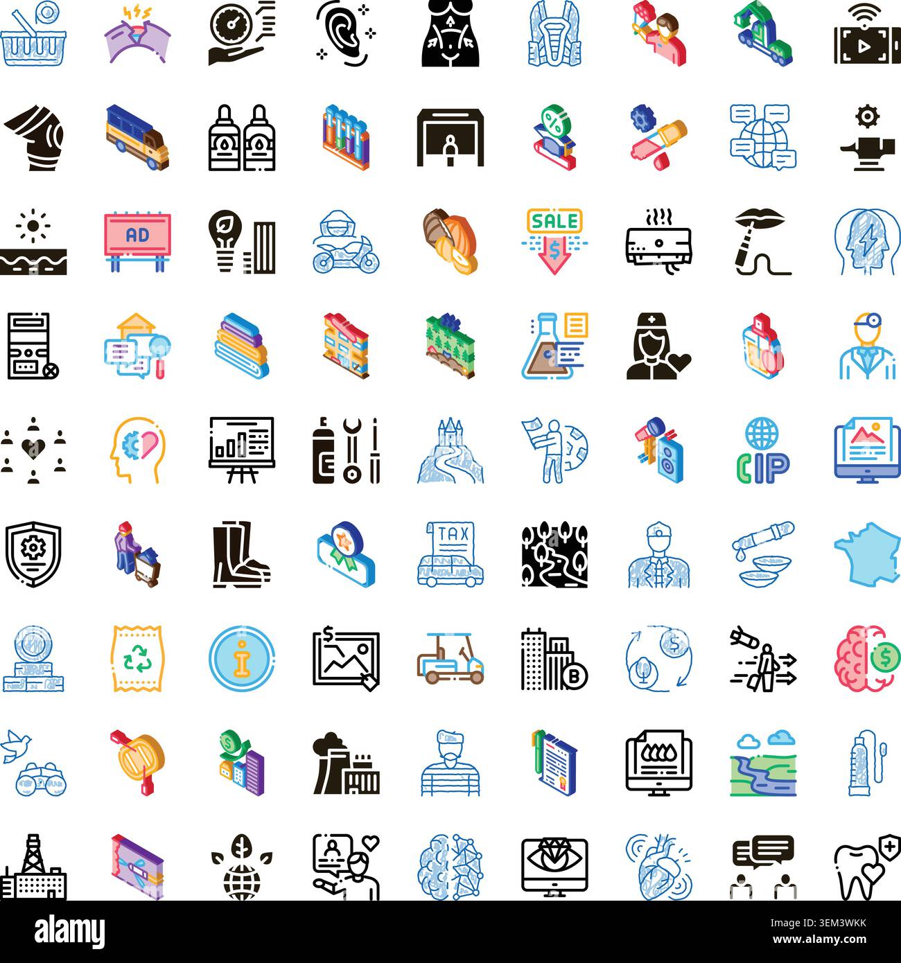 Isometric icon set representing various business and technology concepts Stock Vector