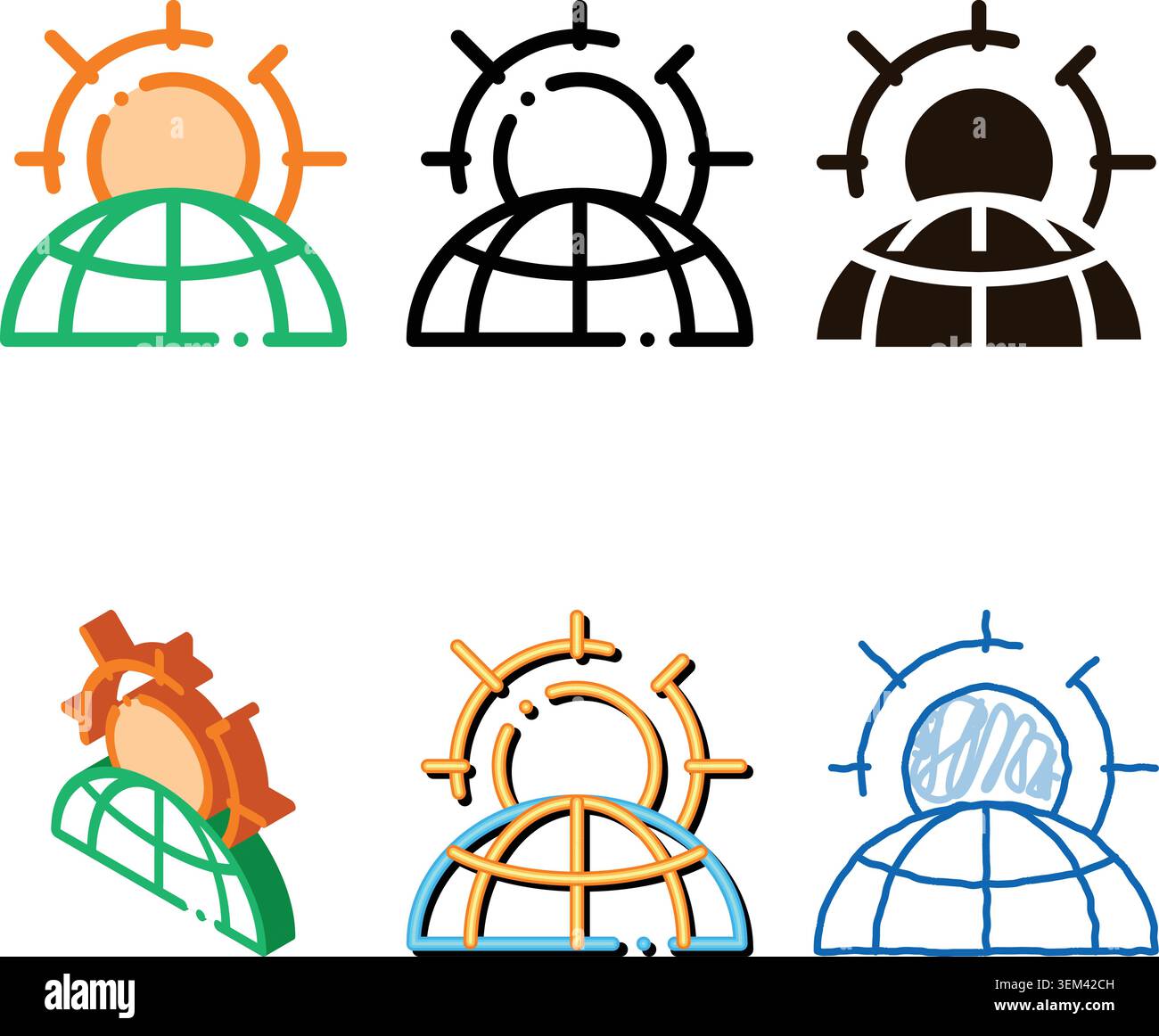 warming sun planet problem vector styleset thin line icon Stock Vector
