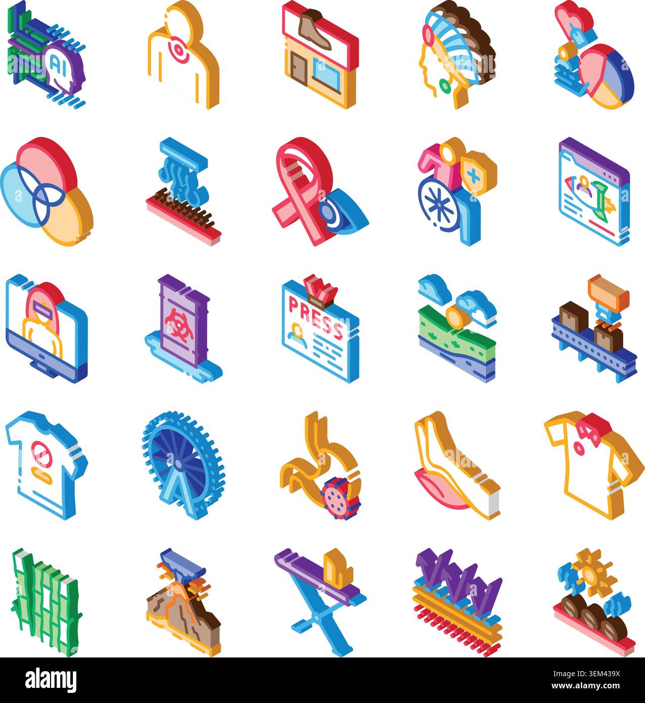 Isometric icons collection representing diverse concepts and themes Stock Vector