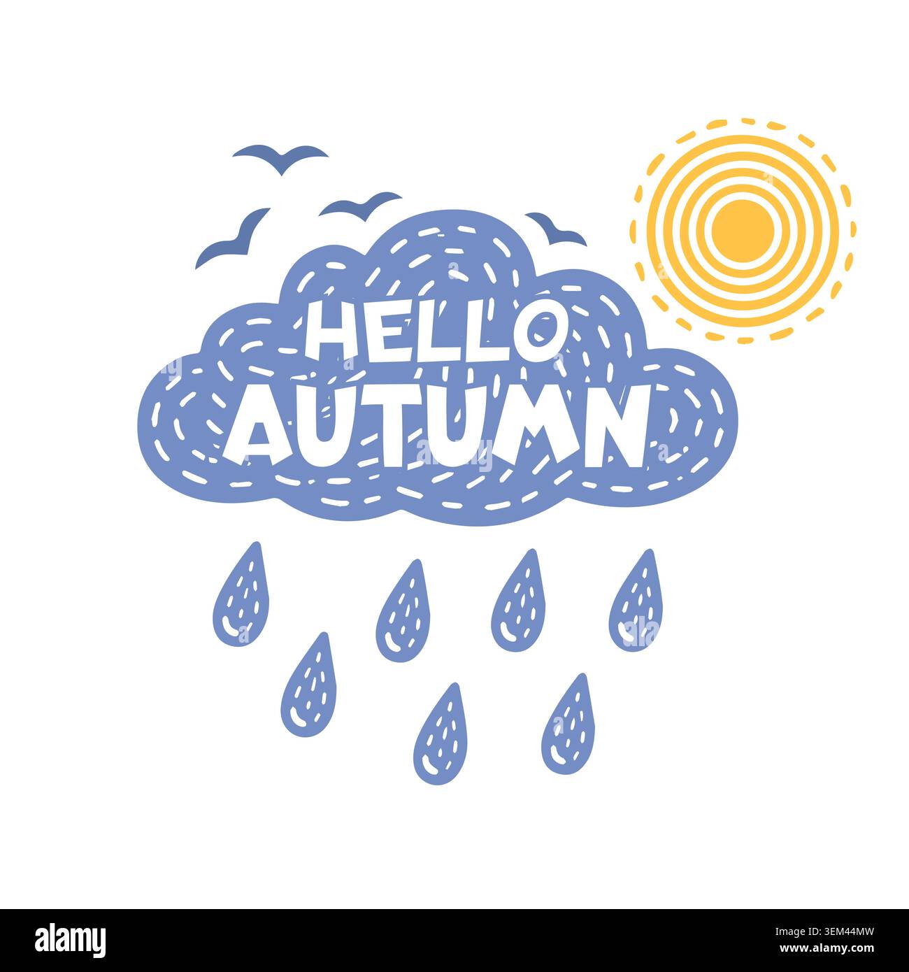 Hello autumn cloud . Hand drawn. Not AI, vector illustration. Stock Vector