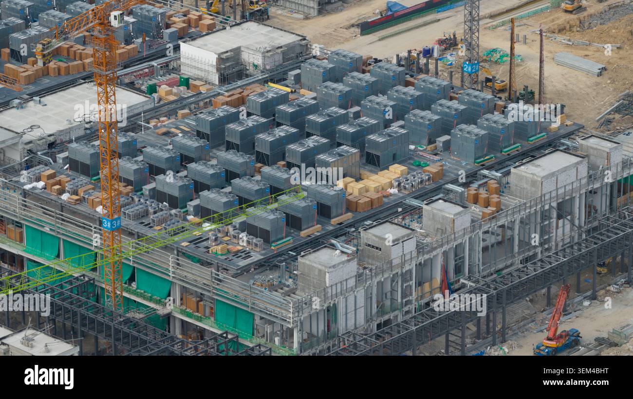 Aerial drone view of a massive hyperscale data center under ...