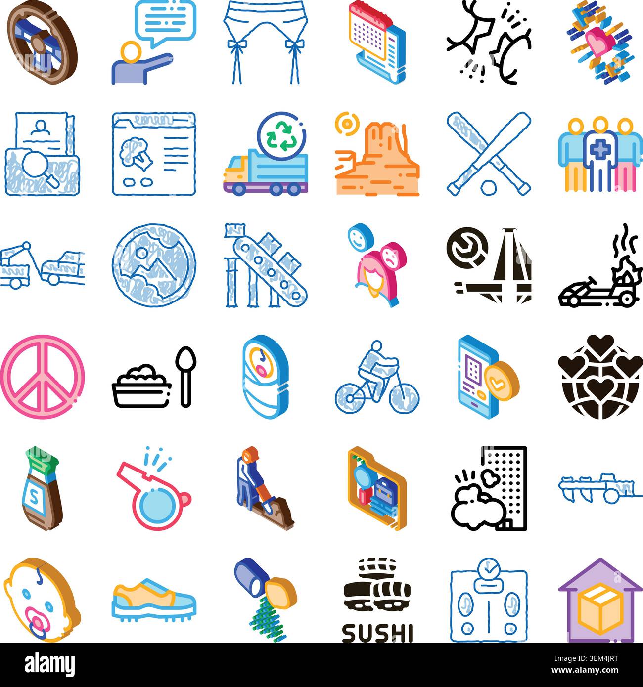 Diverse isometric icons collection representing various concepts Stock Vector