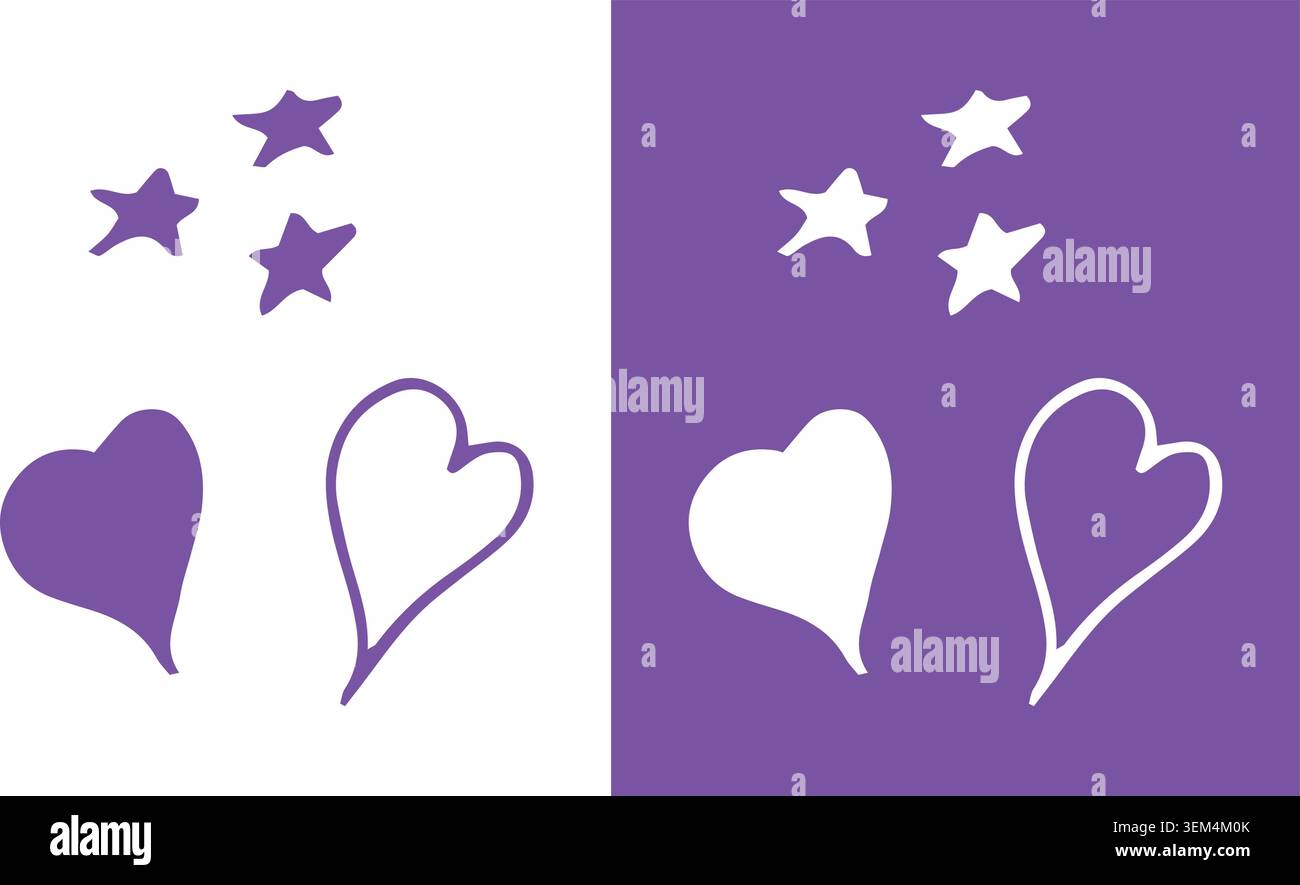 Hand-drawn stars and hearts elements collection Stock Vector