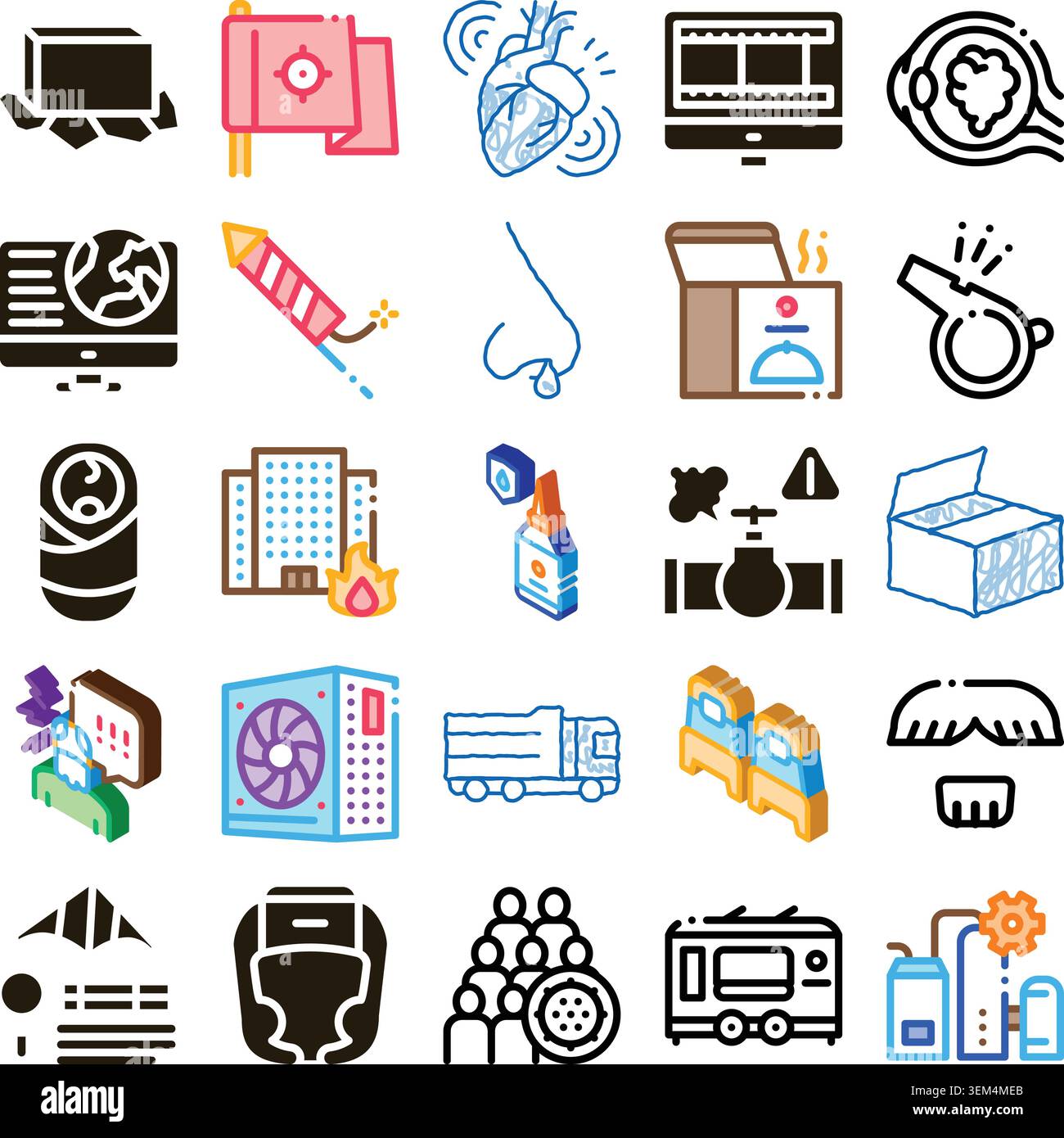 Various everyday and emergency situation line icons Stock Vector