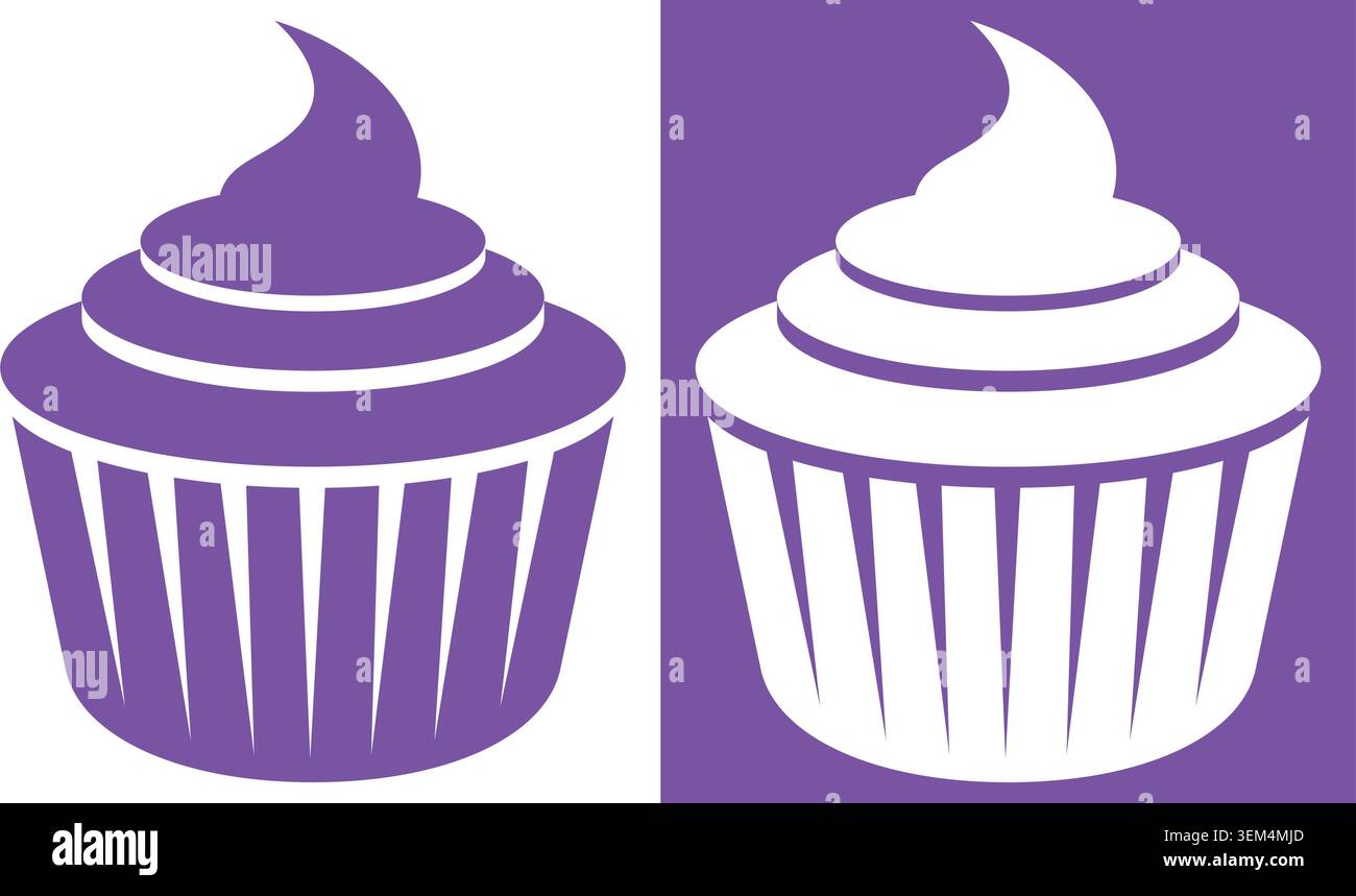 Purple Cupcake Icon Set Stock Vector
