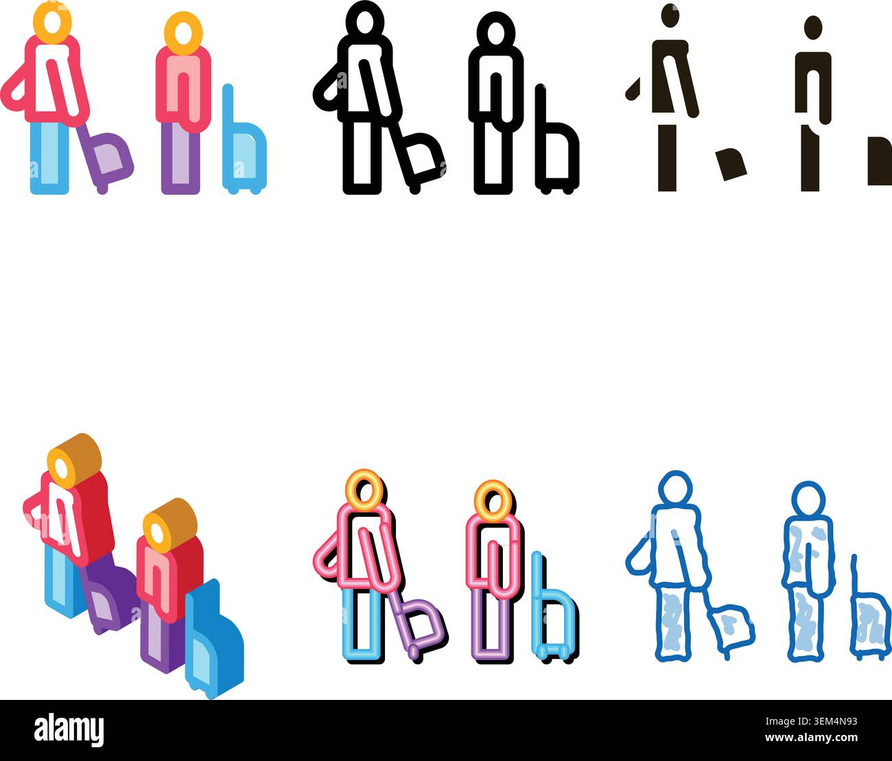 passengers with baggage icon thin simplified line vector Stock Vector