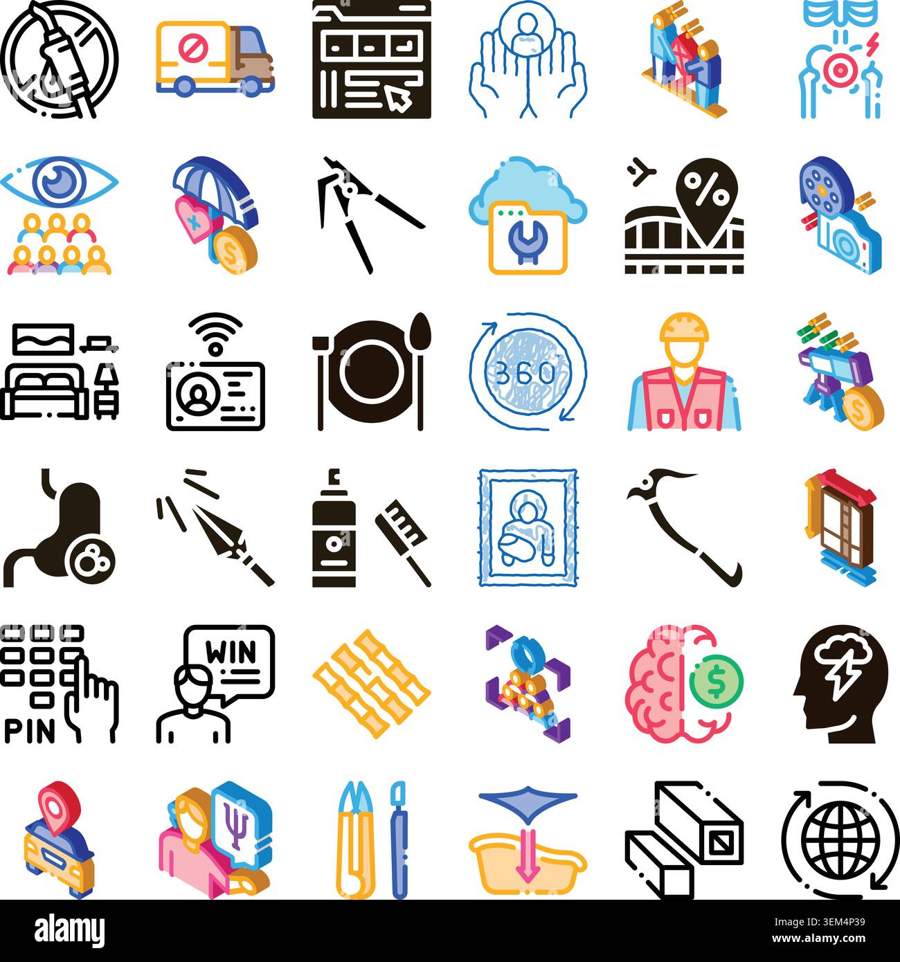 Various icons representing diverse industries and concepts Stock Vector