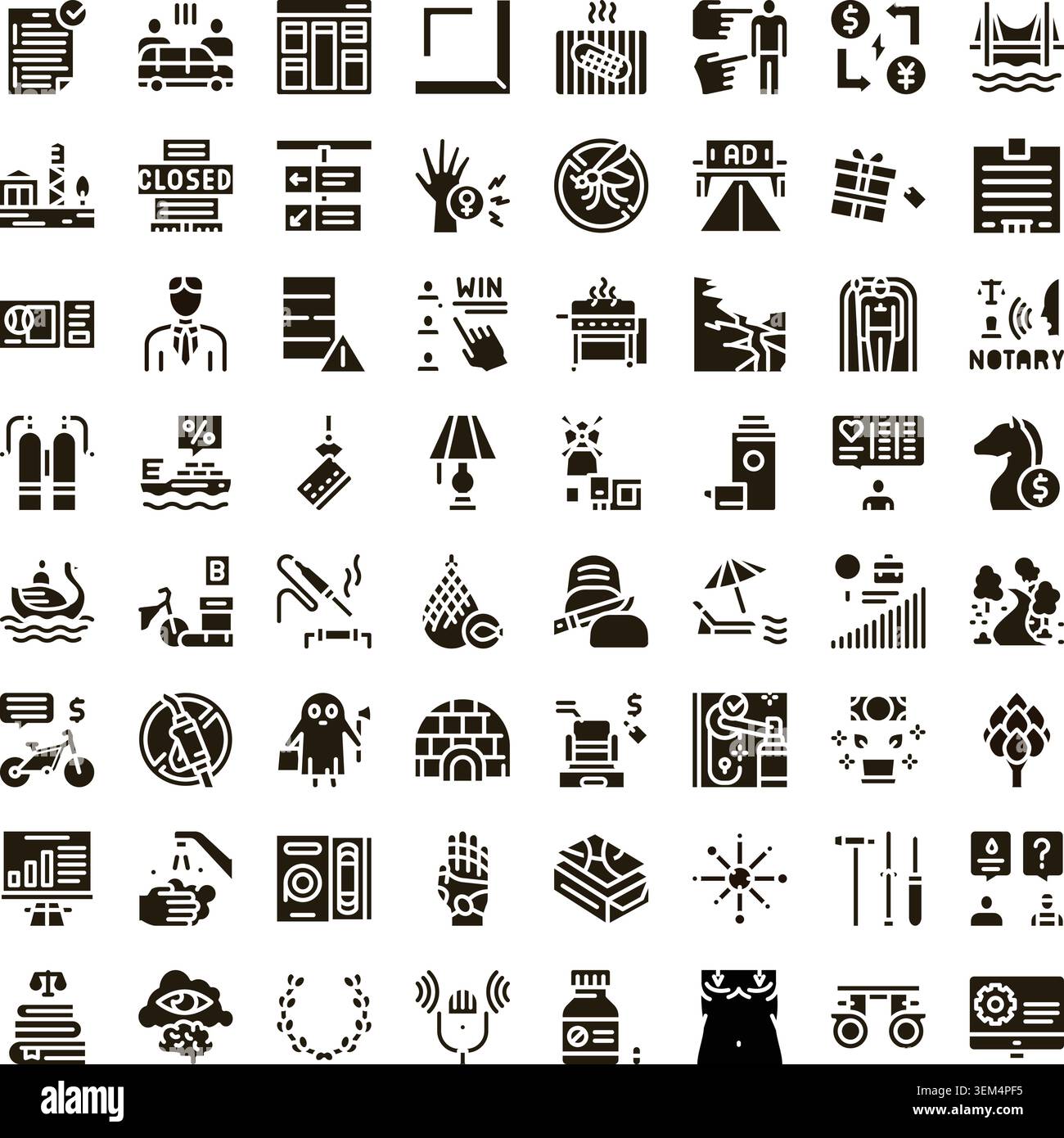 Black and white icon set representing various concepts Stock Vector