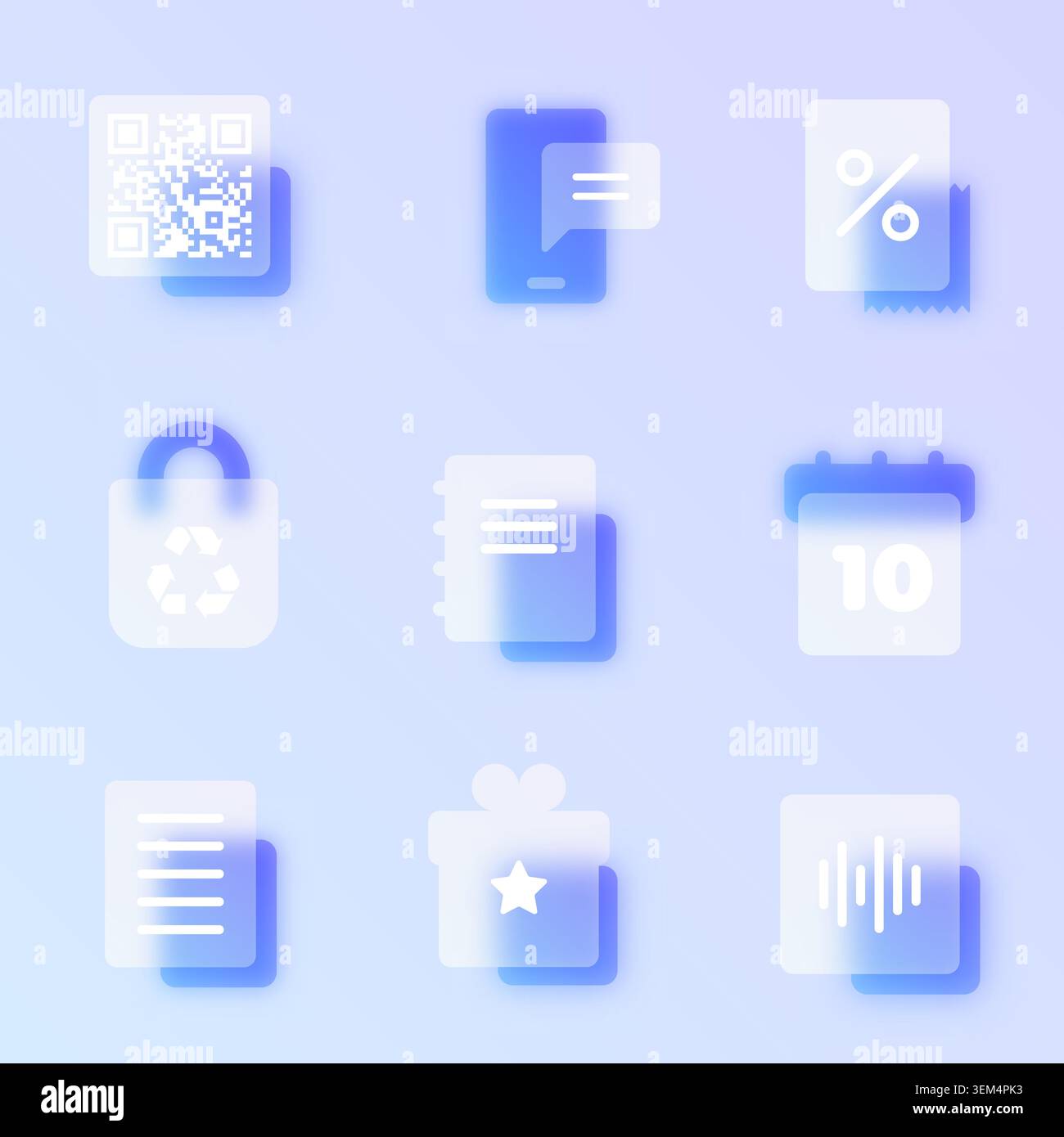 Glassmorphism icon set Stock Vector