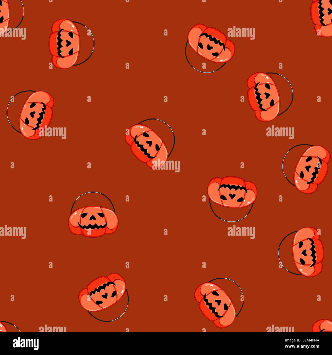 seamless pattern spooky halloween bucket cartoon vector Stock Vector