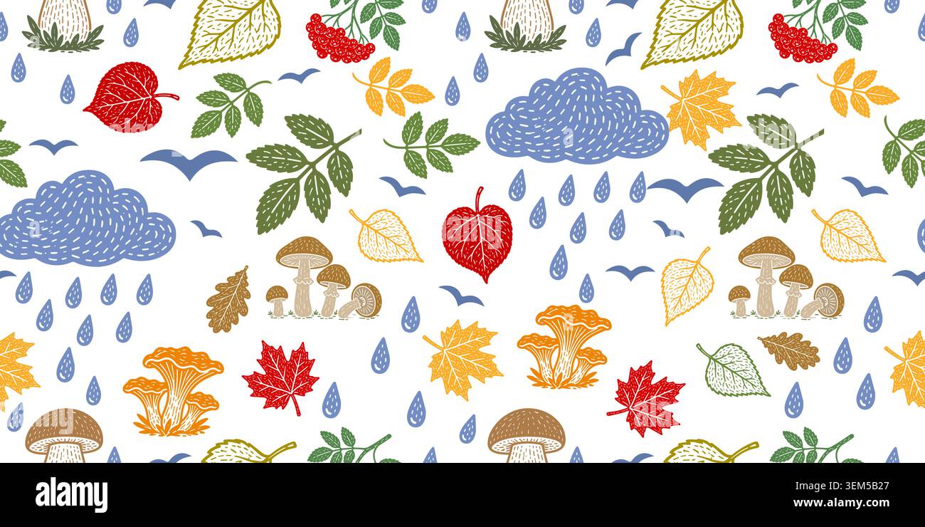 Autumn abstraction seamless pattern. Hand drawn. Not AI, vector illustration. Stock Vector