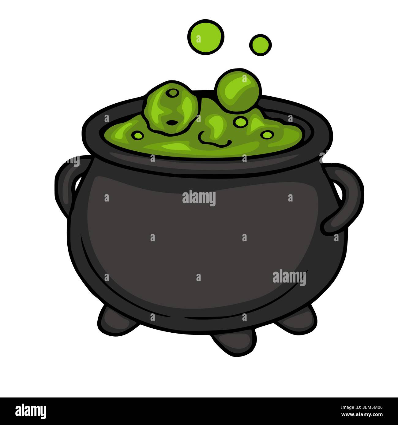 Bubbling green potion in a black cauldron vector illustration Stock Vector