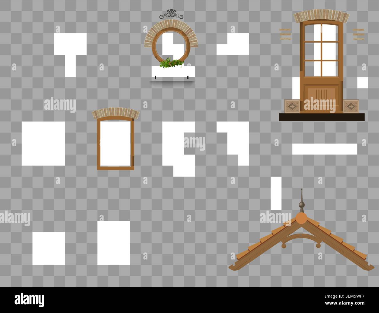 A set of various wooden facade elements Stock Vector