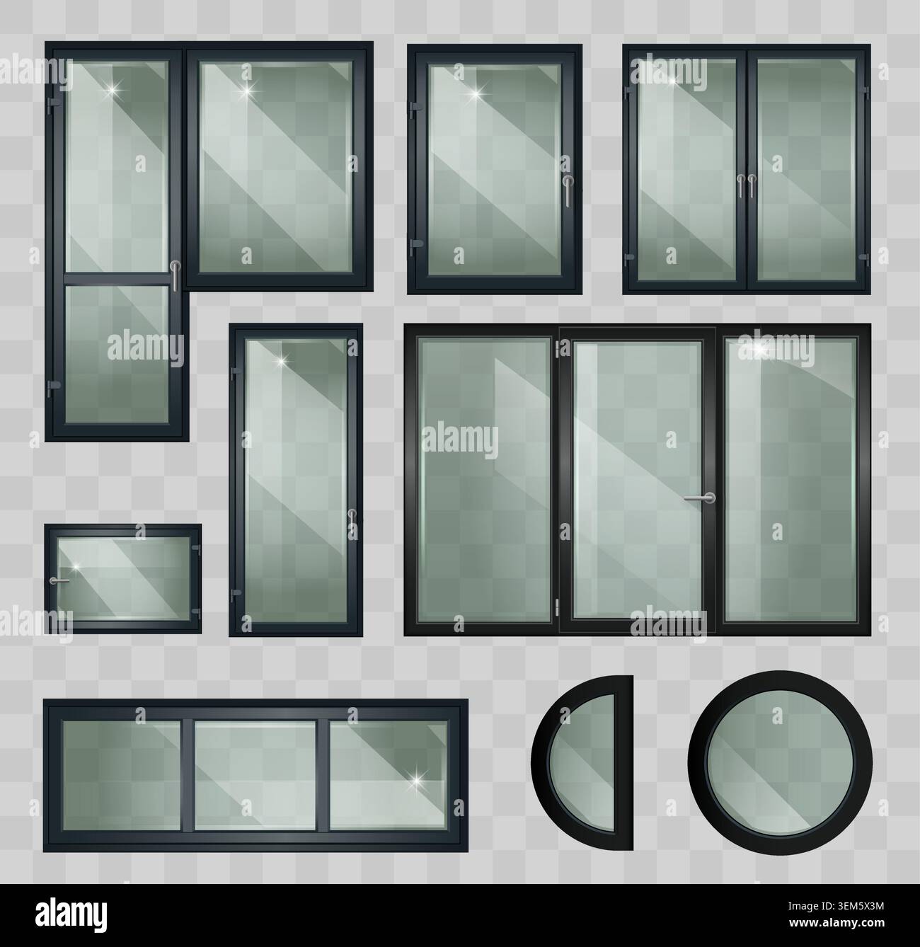 Set of black plastic windows Stock Vector