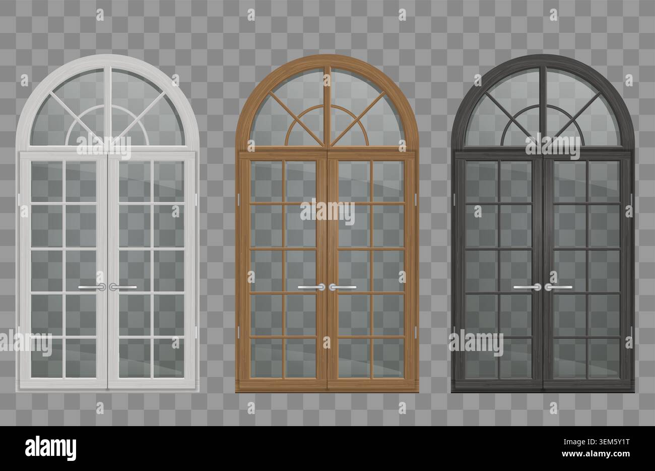 Wooden vintage arched doors set Stock Vector