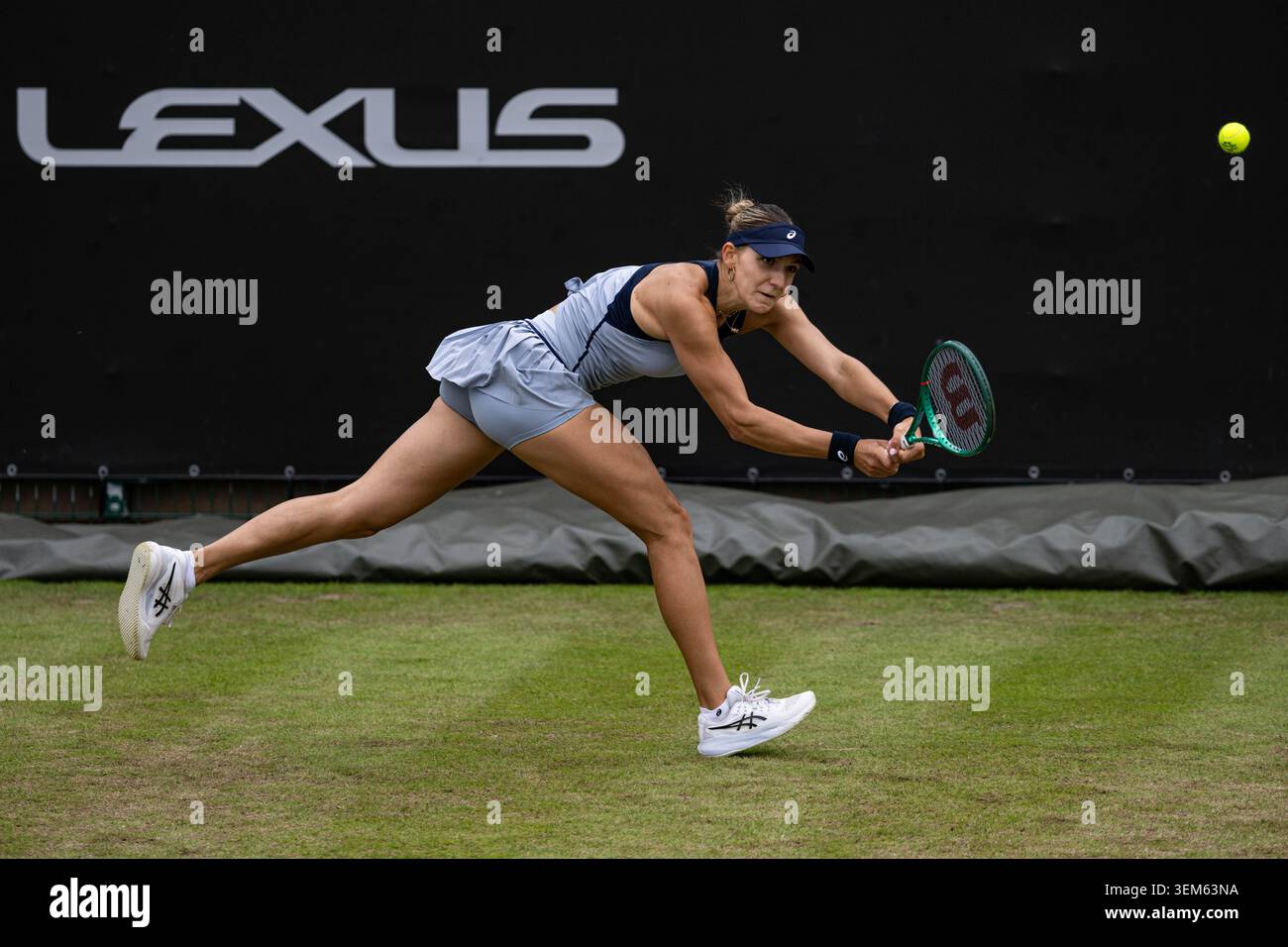 5th June 2026; The Edgbaston Priory Club, Birmingham, Midlands, England; 2026 Lexus Birmingham Open Tennis, Day Seven; Rebeka Masarova (SUI) plays a backhand in her quarter final match against Mary Stoiana (USA) Stock Photo