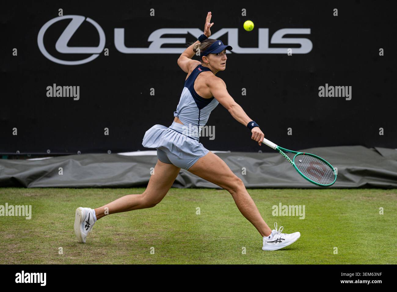 5th June 2026; The Edgbaston Priory Club, Birmingham, Midlands, England; 2026 Lexus Birmingham Open Tennis, Day Seven; Rebeka Masarova (SUI) plays a backhand in her quarter final match against Mary Stoiana (USA) Stock Photo