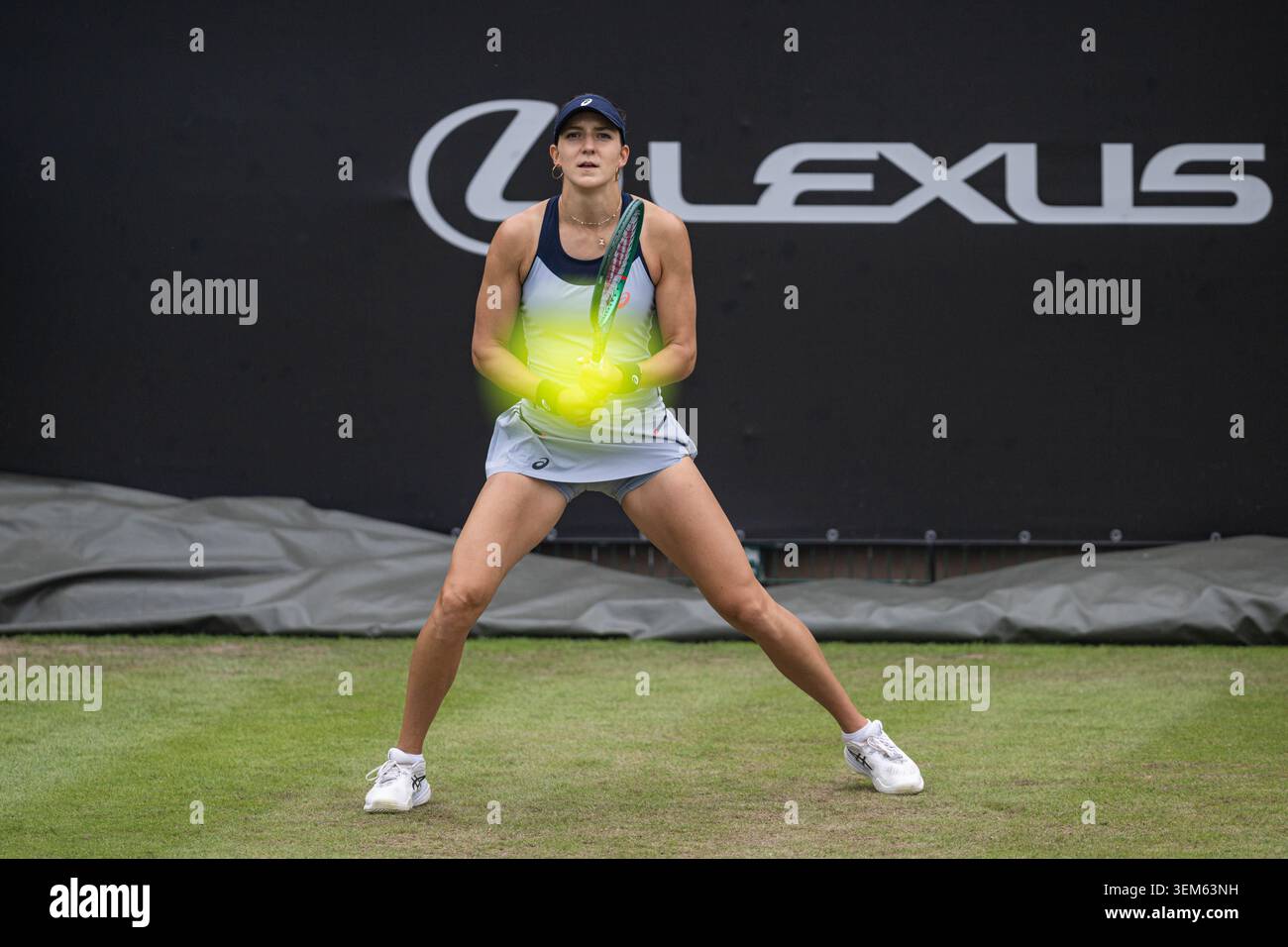 5th June 2026; The Edgbaston Priory Club, Birmingham, Midlands, England; 2026 Lexus Birmingham Open Tennis, Day Seven; Rebeka Masarova (SUI) waits to receive serve from her opponent Mary Stoiana (USA) Stock Photo