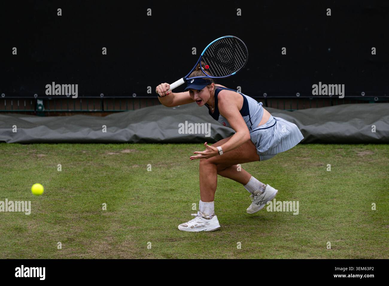 5th June 2026; The Edgbaston Priory Club, Birmingham, Midlands, England; 2026 Lexus Birmingham Open Tennis, Day Seven; Mary Stoiana (USA) plays a forehand in her quarter final match against Rebeka Masarova (SUI) Stock Photo