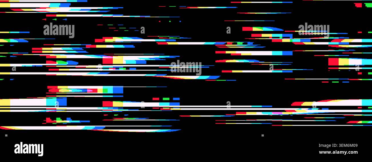 Effect noise glitch with tv pixel background for pattern texture digital. Vhs retro camera with overlay light screen for 80s line game. Font neon inte Stock Vector