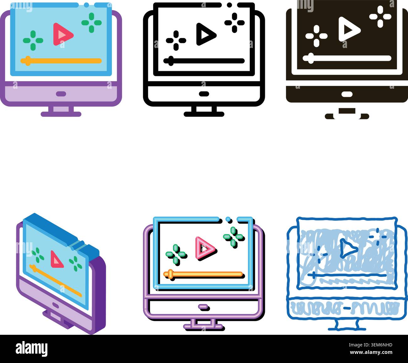 styleset video player computer screen icon vector outline Stock Vector