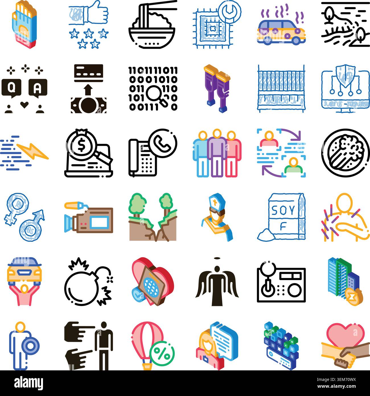 Diverse digital and isometric icons representing multiple concepts Stock Vector