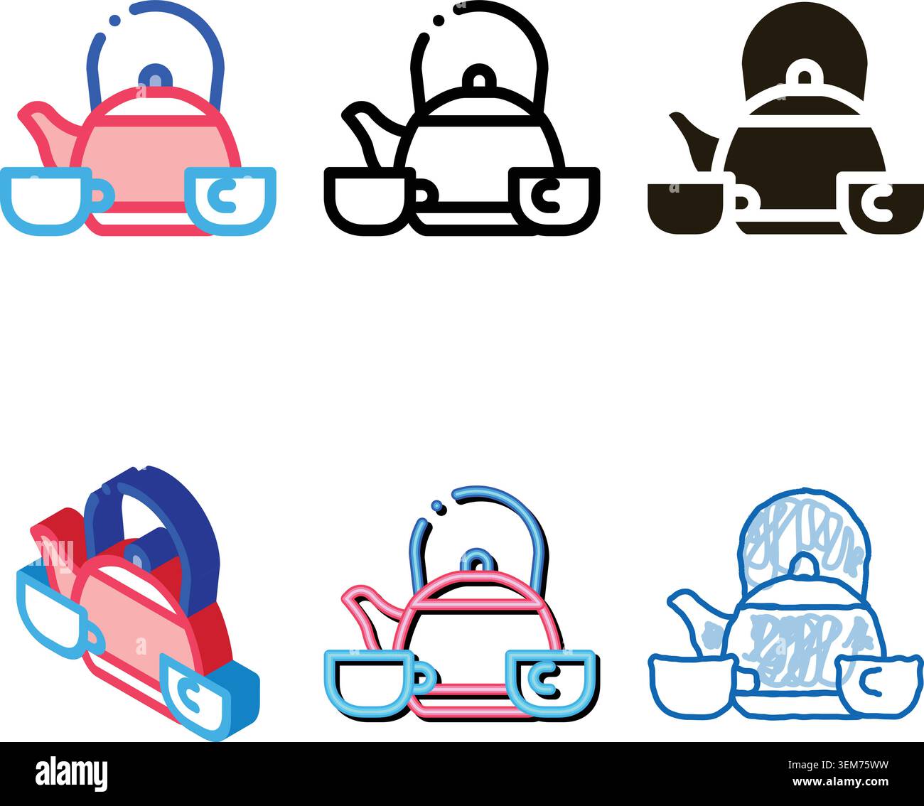 kettle set and two cups icon vector outline Stock Vector