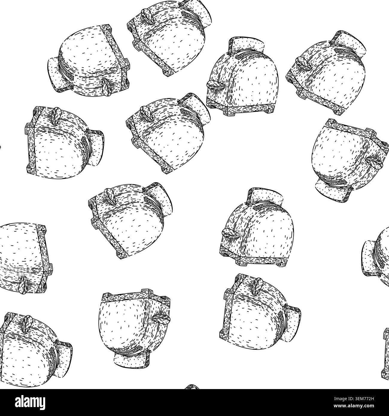 seamless pattern toaster kitchen utensil retro sketch hand drawn Stock Vector