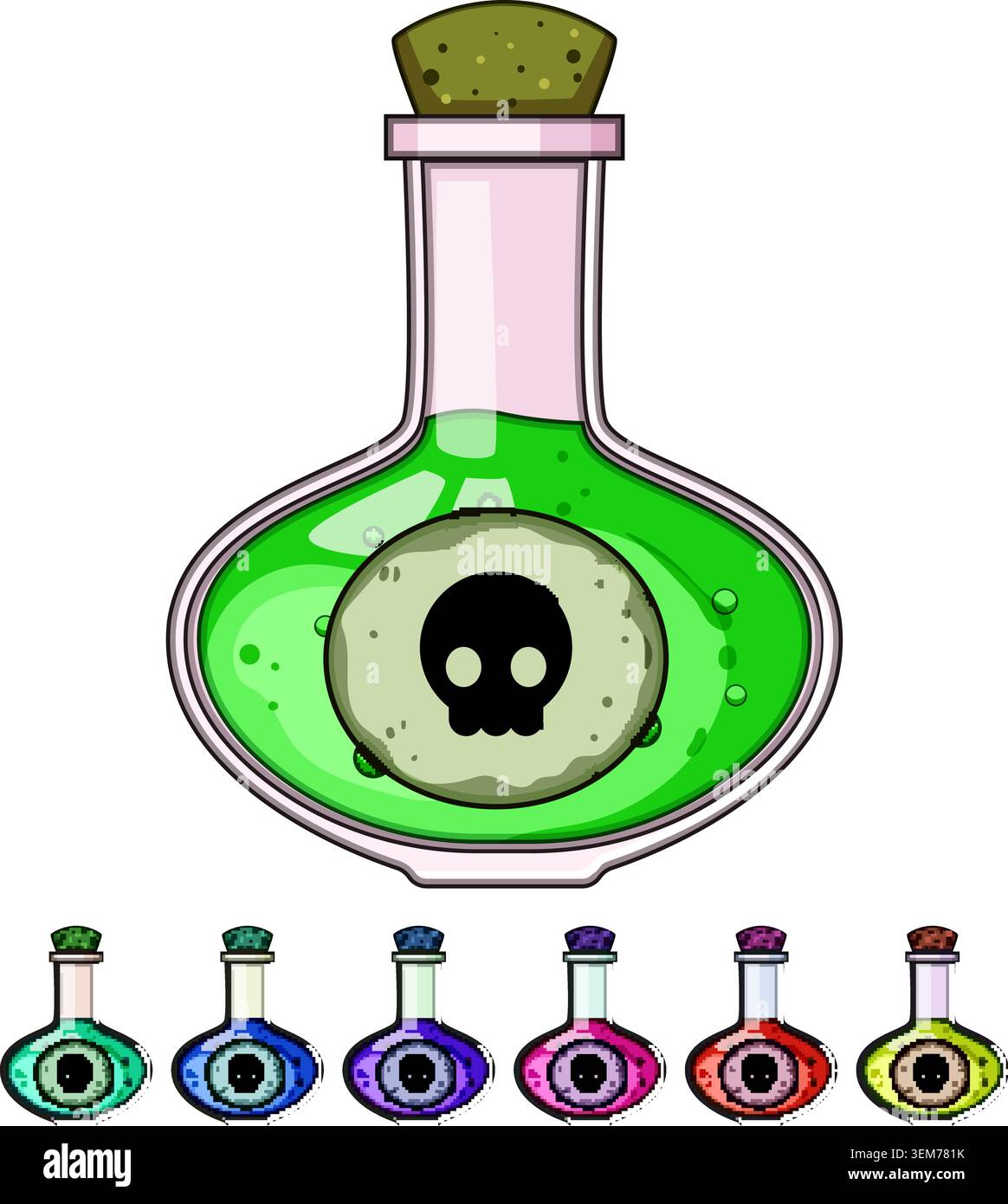 Poison potion bottle with skull warning symbol Stock Vector