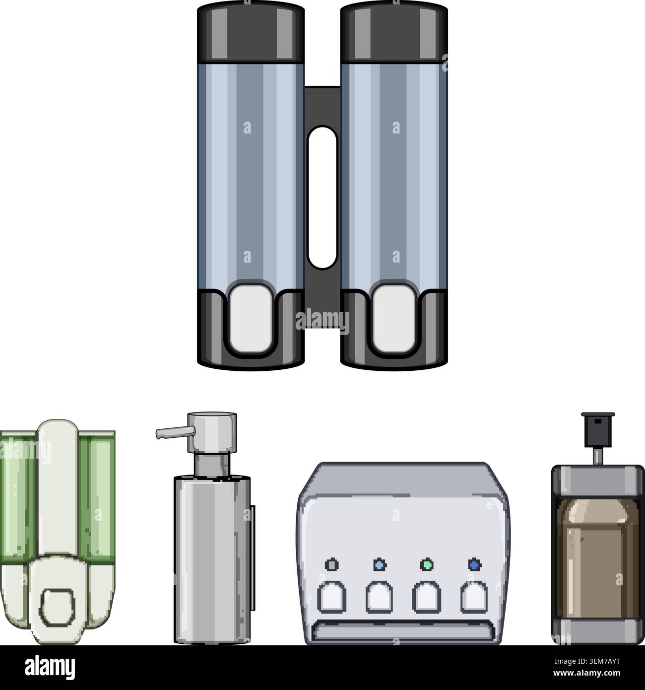 Dispenser devices collection for liquid soap and lotion Stock Vector