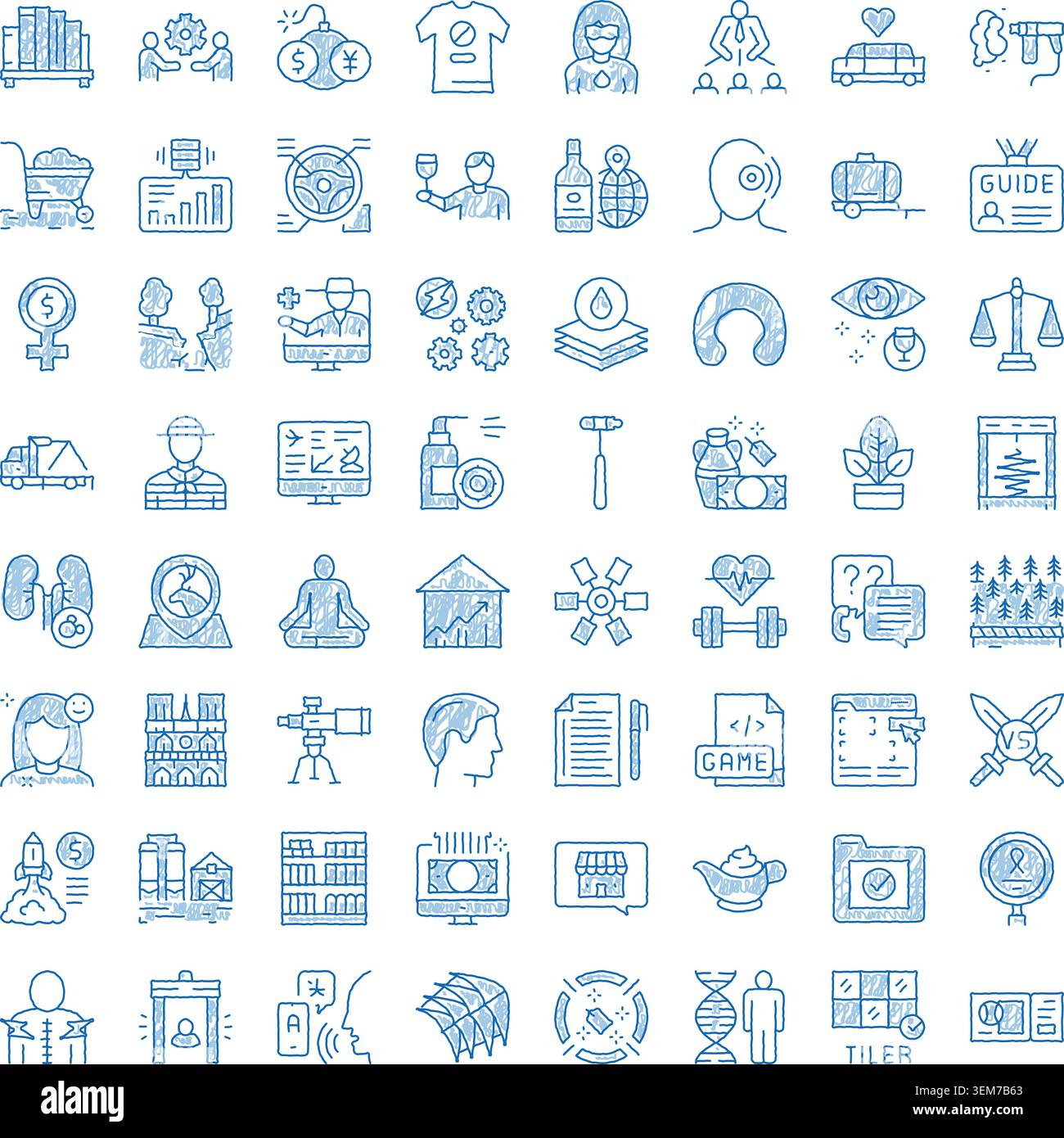 Hand drawn doodle sketch icons representing various concepts Stock Vector