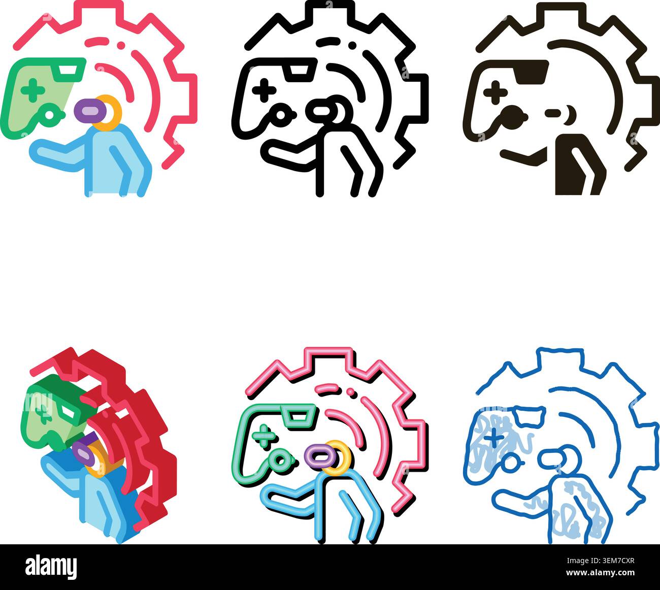 game development and testing icon variety vector outline Stock Vector
