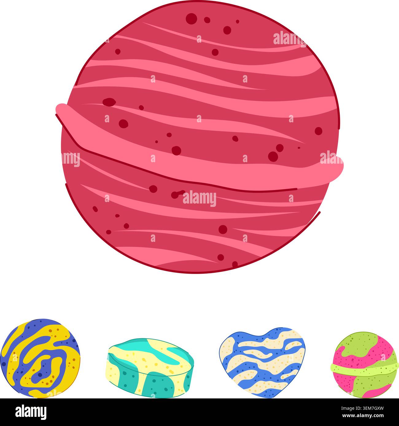 Colorful bath bombs creating a relaxing spa experience Stock Vector