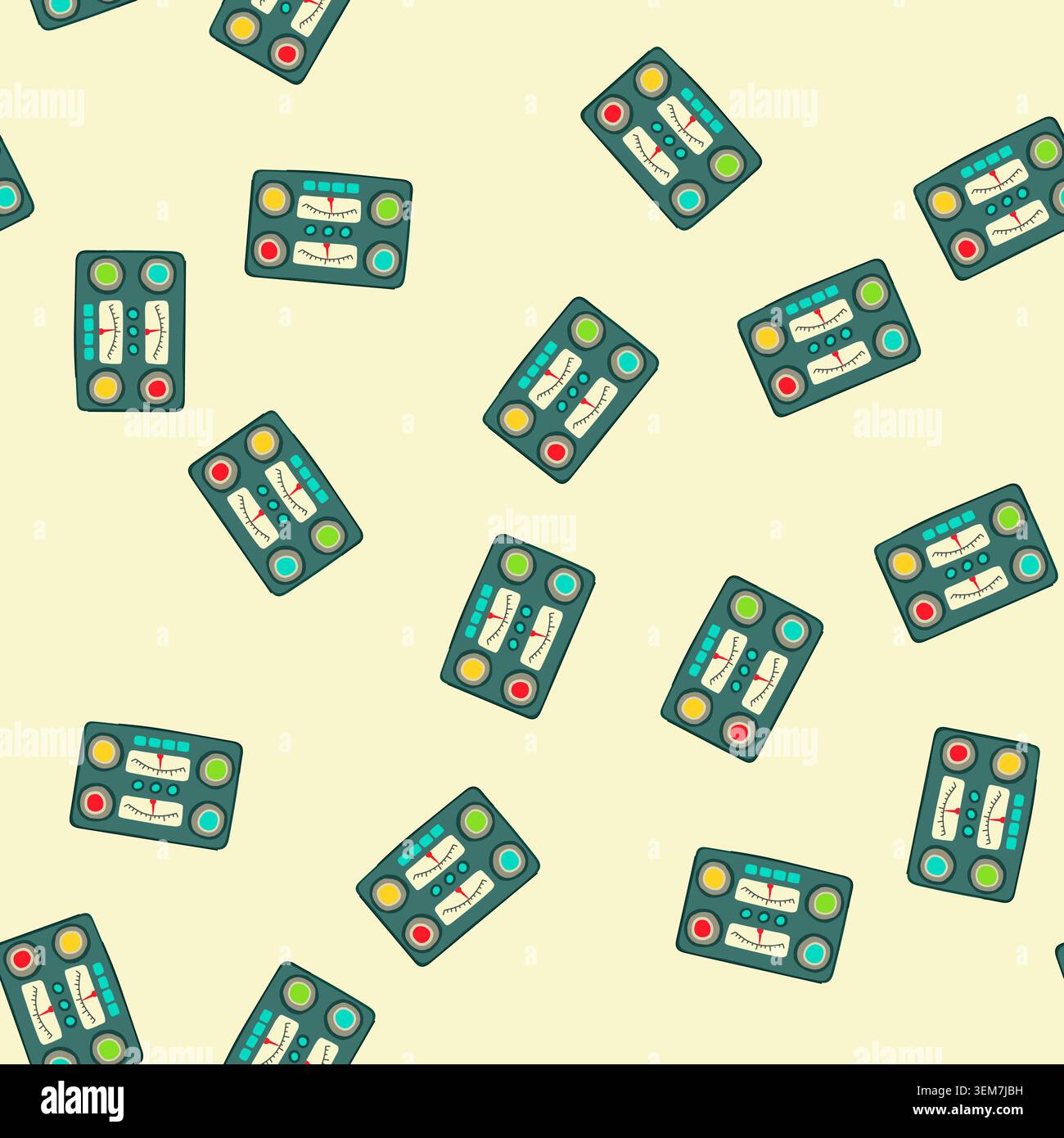 seamless pattern knobs retro control panel cartoon vector Stock Vector