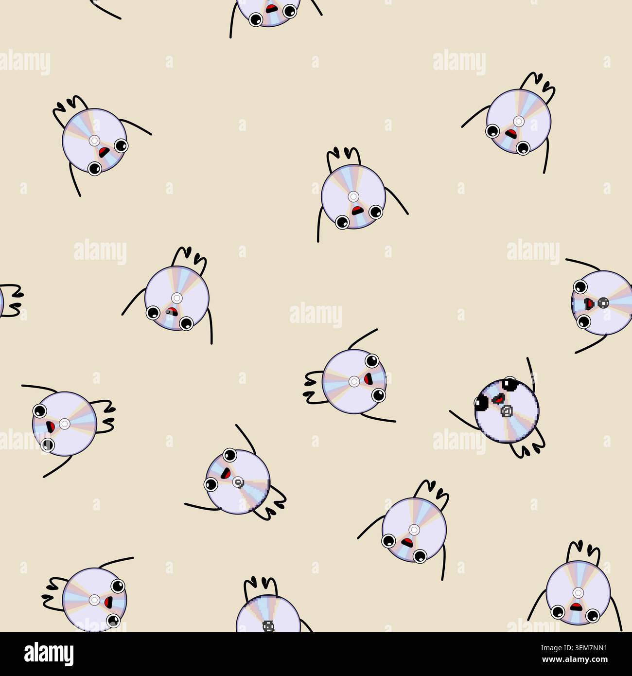 seamless pattern 90s retro music character cartoon vector Stock Vector