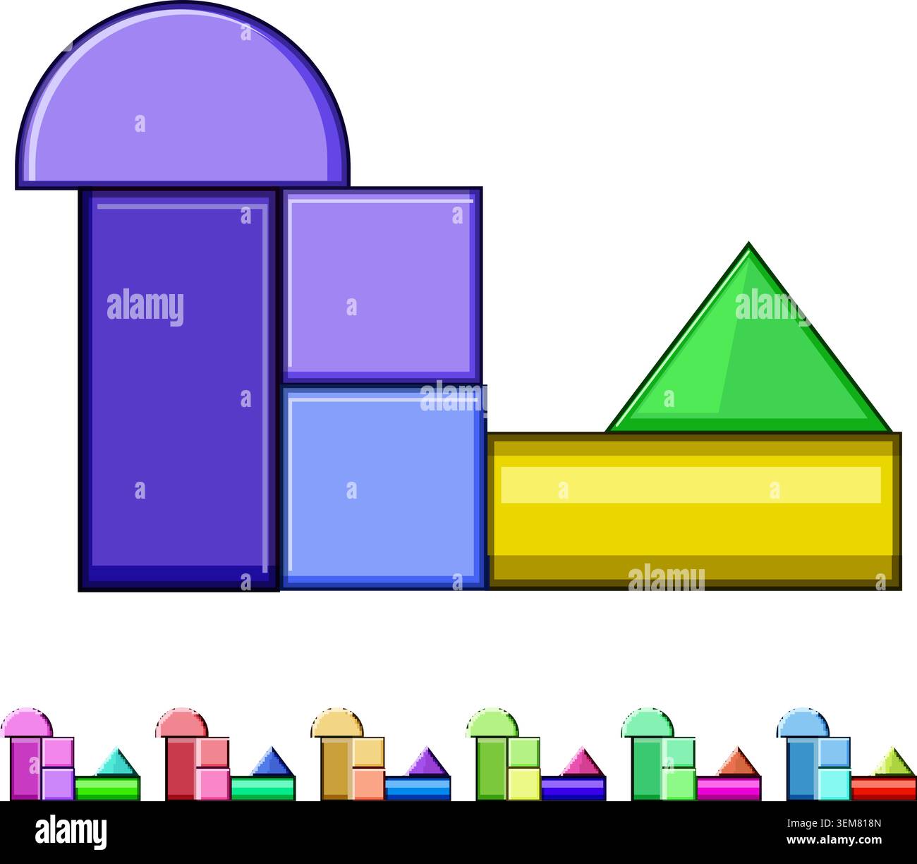 Colorful geometric building blocks forming abstract structure Stock Vector