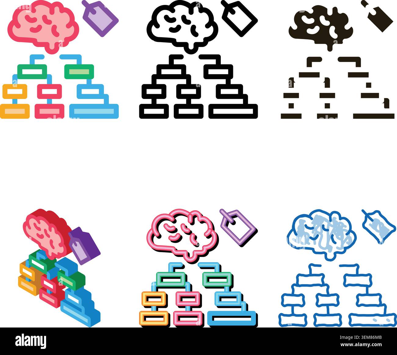 brain label hierarchy chart icon vector outline clean Stock Vector