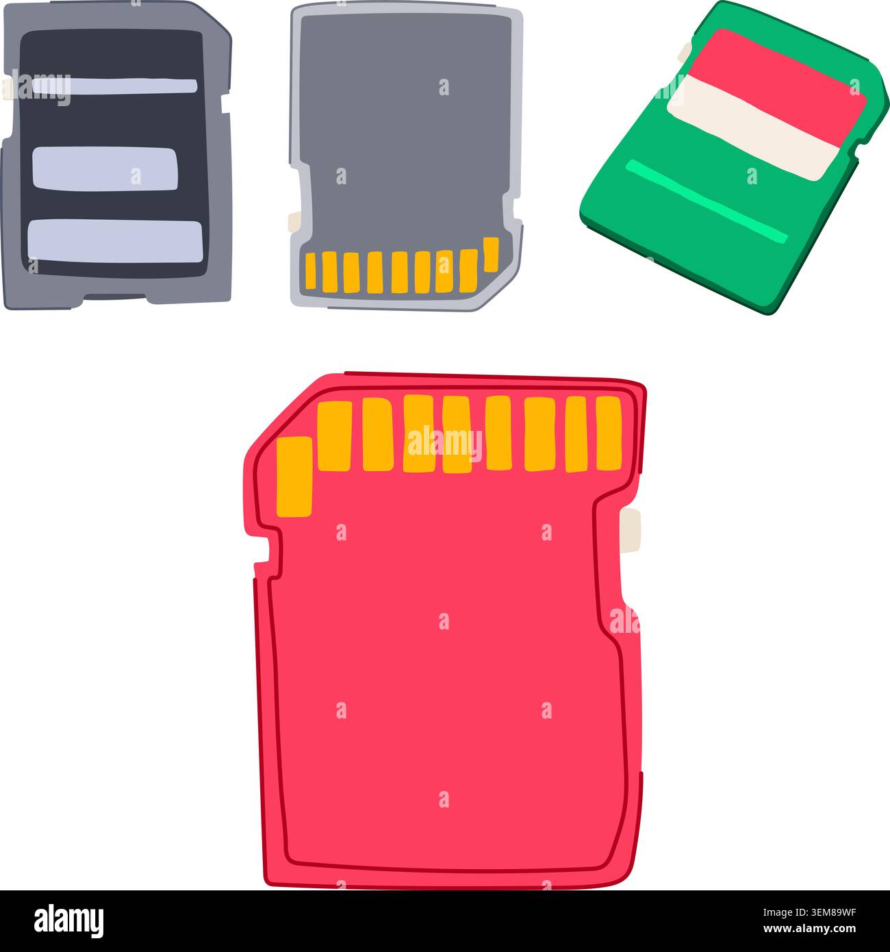 Memory card collection illustrating data storage devices Stock Vector