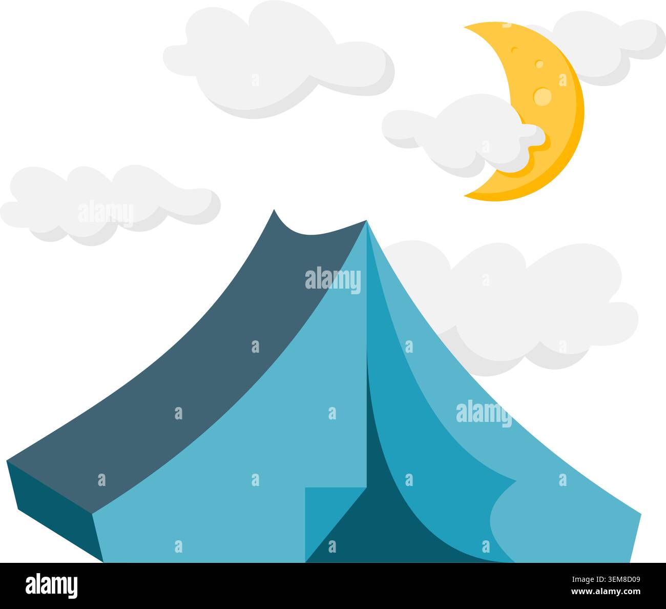 Tent with Crescent Moon and Clouds Stock Vector