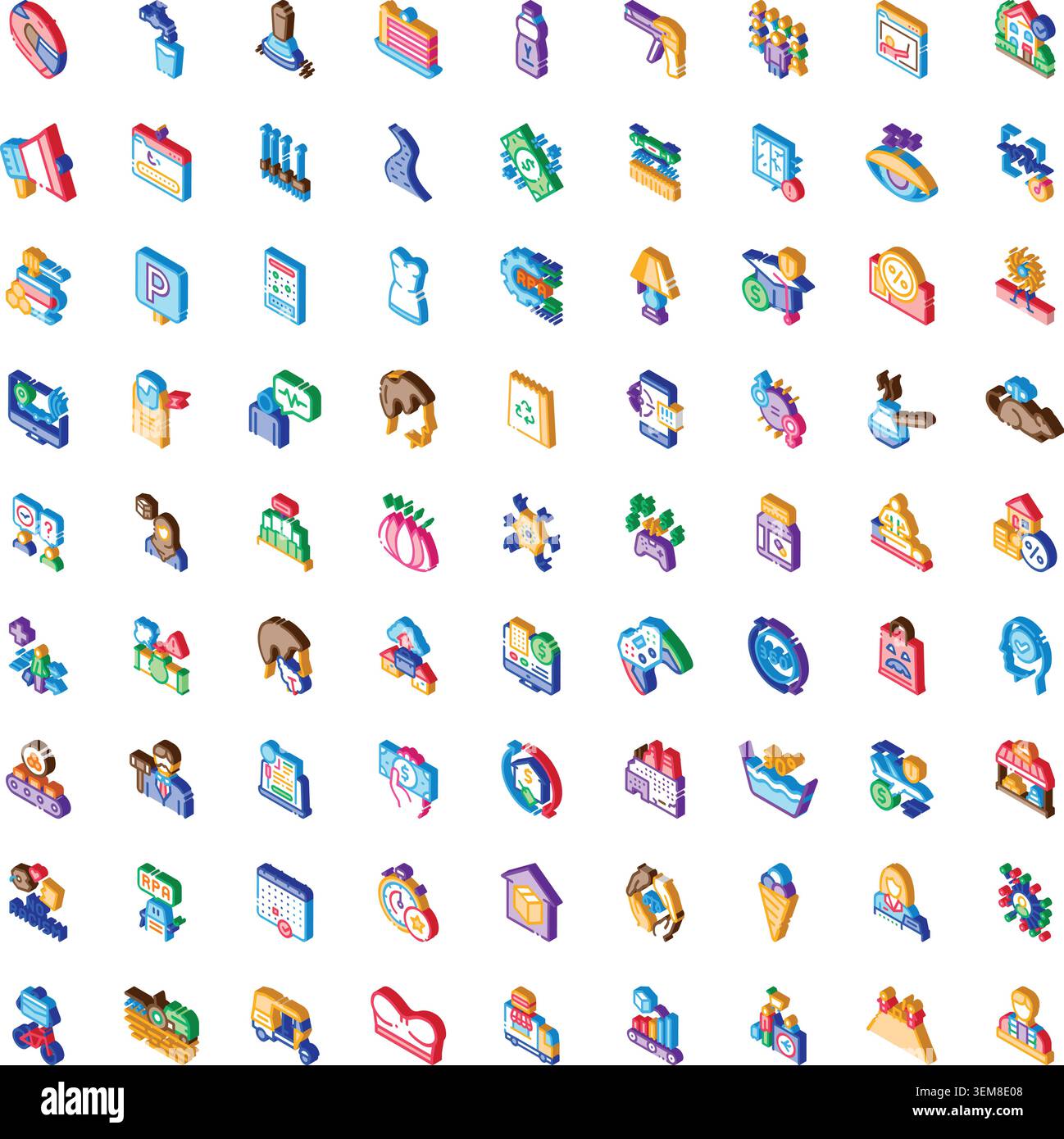 Isometric icons collection representing various business concepts Stock Vector