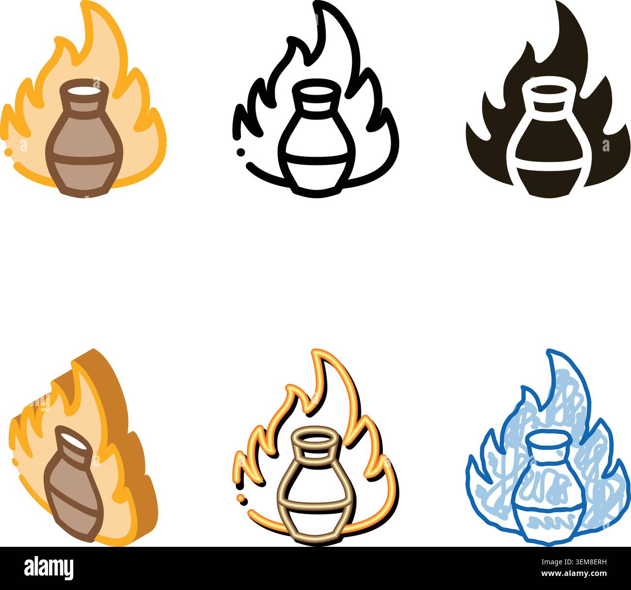 clay vase on fire multipack icon vector outline Stock Vector