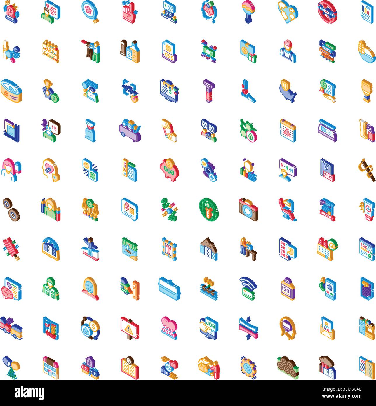 Isometric icon set representing various business concepts Stock Vector
